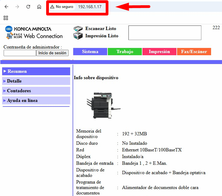 Ingresar esa dirección IP en la barra de URL desde un navegador.