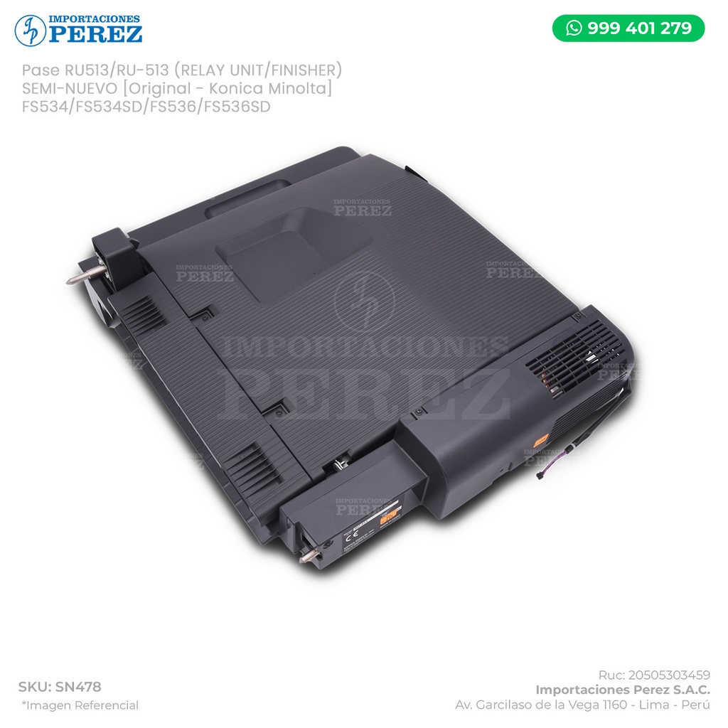 Pase RU513/RU-513 (RELAY UNIT/FINISHER) Para: FS536/FS536DS/FS534/FS534SD - SEMI-NUEVO [Original - Konica Minolta]