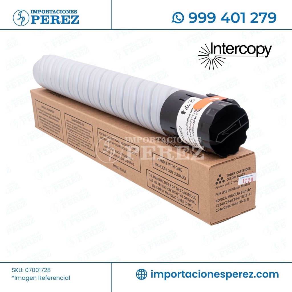 Toner Cartucho Black Konica Minolta TN321K/TN322K/TN220K/TN323 544g [Intercopy]