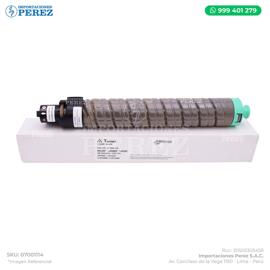 Toner Cartucho Black Ricoh [Intercopy] SP-C820 450g