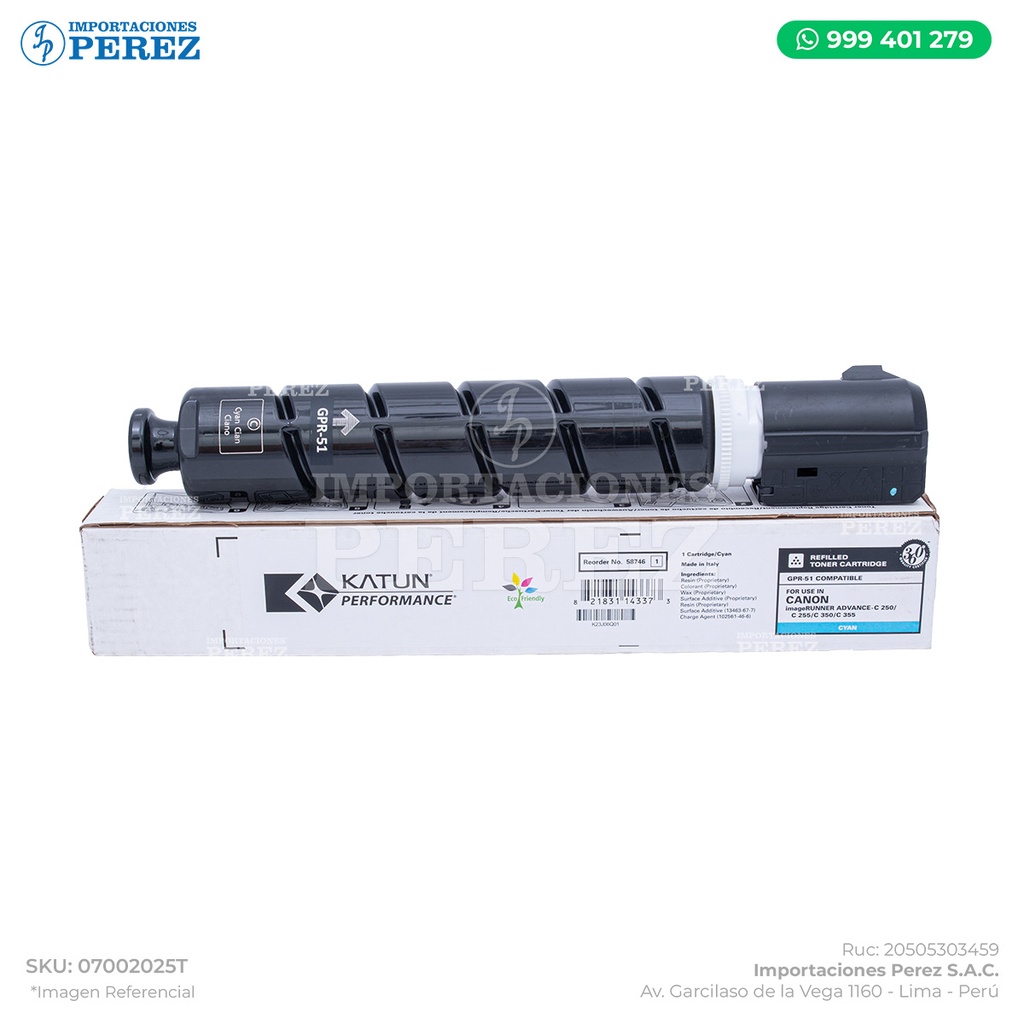 Toner Cartucho Cyan Canon [Katun Performance] GPR51 339g 