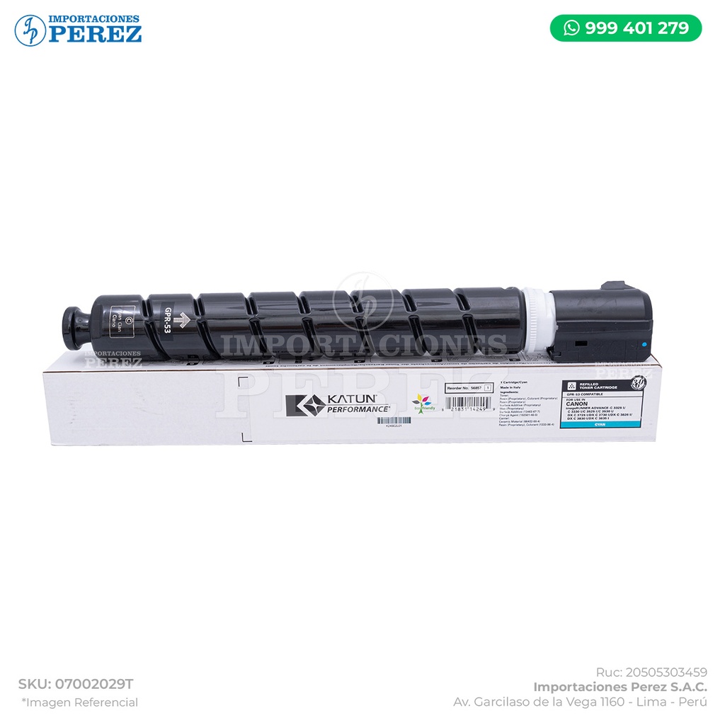 Toner Cartucho Cyan Canon [Katun Performance] GPR53 463g 