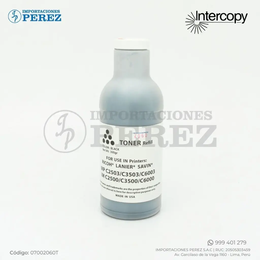 Toner Recarga Black Ricoh [Intercopy]  Botella/300g 