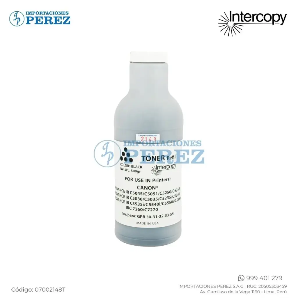 Toner Recarga Black GPR30/GPR31/GPR53/GPR55/ Canon [Intercopy] Botella/500g