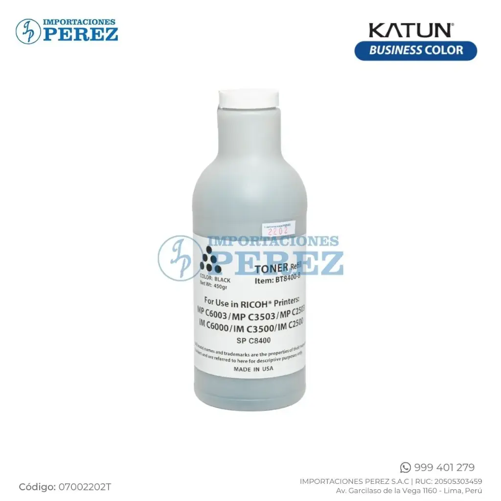 Toner Recarga Black Ricoh [Intercopy]  Botella/450g 