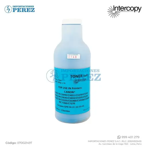 [07002149T] Toner Recarga Cyan GPR30/GPR31/GPR55/ Canon [Intercopy] Botella/500g