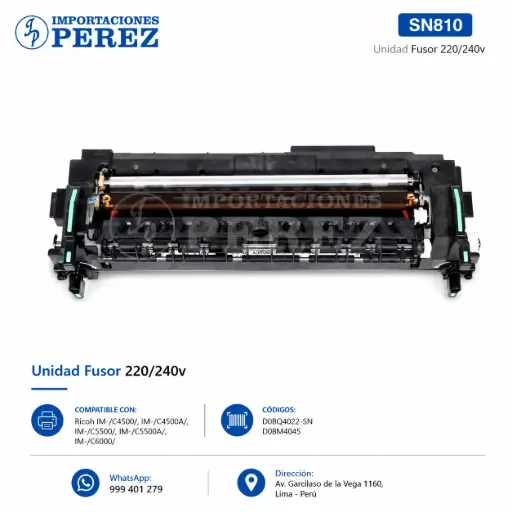 [SN810] Unidad Fusor 220/240v (FUSING UNIT:120V:IMC 4500-6000 (EU/AA/KOR/CHN) SEMI-NUEVO [Original - Ricoh]